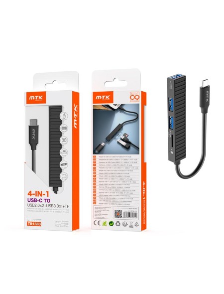 Hub adaptador Type-C a 2xUsb 2.0 + 1xUsb 3.0 + Lector MicroSd / OTG / TB1383 / Negro / MTk
